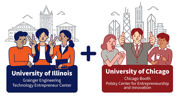 Graphic illustrating partnership between University of Illinois and University of Chicago